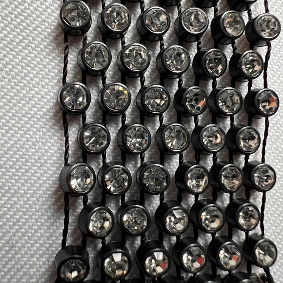 Rhinestones Rows Black mesh Choker Goth intricated lightweight Necklace 12"+2.5" - Picture 6 of 11